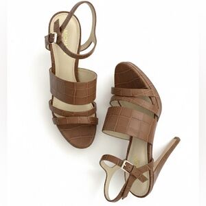 Michael Kors Brown Croc-Embossed Leather Platform Sandals - Size 9M